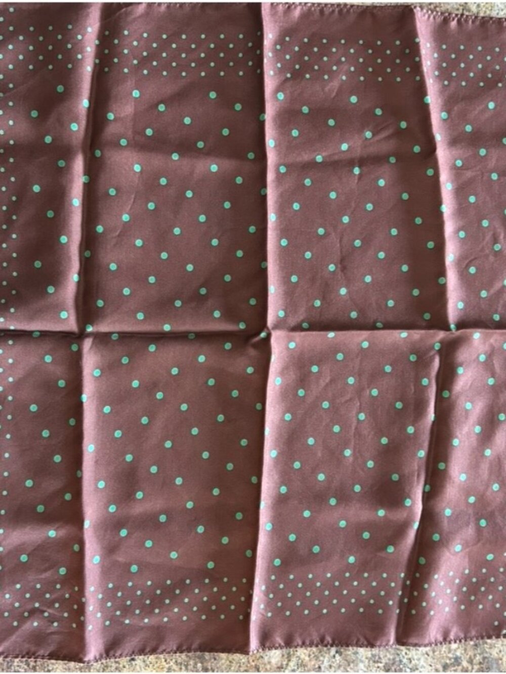 Vintage Brown with Green Polka Dot Silk Pocket Square Handkerchief